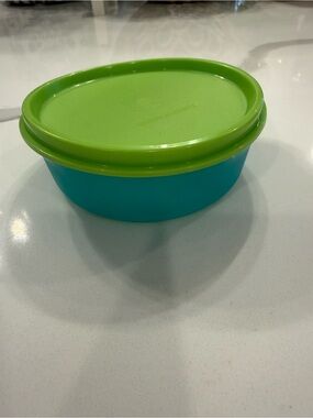 Tupperware Bright Green Lid with Teal Blue Bowl Food Storage Container. 1286-15